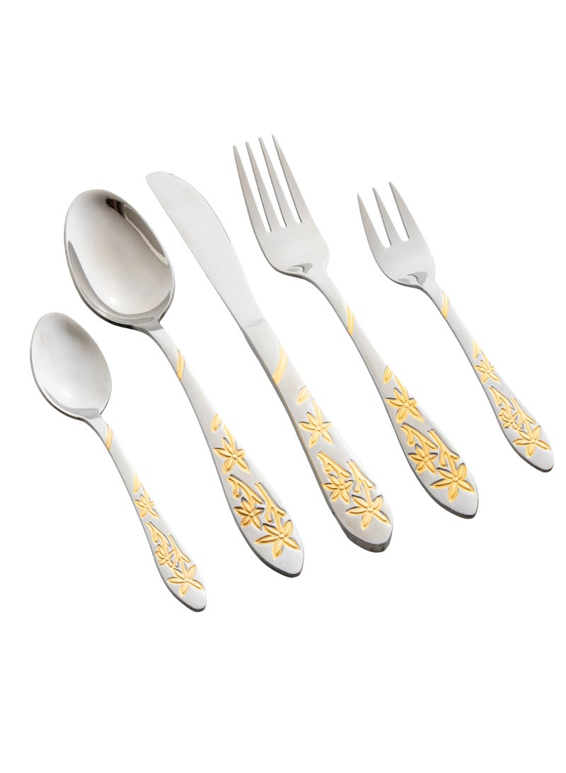 Hic Stainless Steel Cutlery Set Silver With Gold 30 Pieces  - Image 1