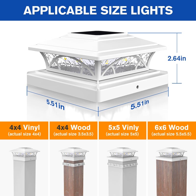 APONUO Solar Post Cap Lights 12 Pack - 4x4 5x5 6x6 Fence Post Lights, Auto On/Off, Waterproof IP64, 2-Mode (Warm/Cool White), Deck Patio Yard Solar Light for Wood & Vinyl Posts, White - Image 4