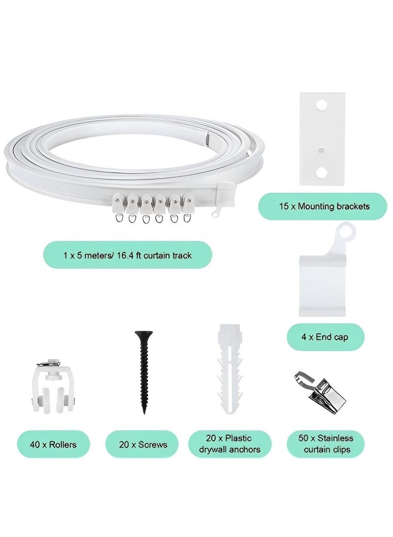 D&L Curved Ceiling Curtain Track  Flexible Bendable Curtain Track Ceiling Wall Mount Curved Ceiling Curtain Track 16.4 FT/5M Ceiling Track For Rail Bunk Bed Curtain Room Divider Sliding Curtain Rail Track System For Rv Bay Window - Image 3