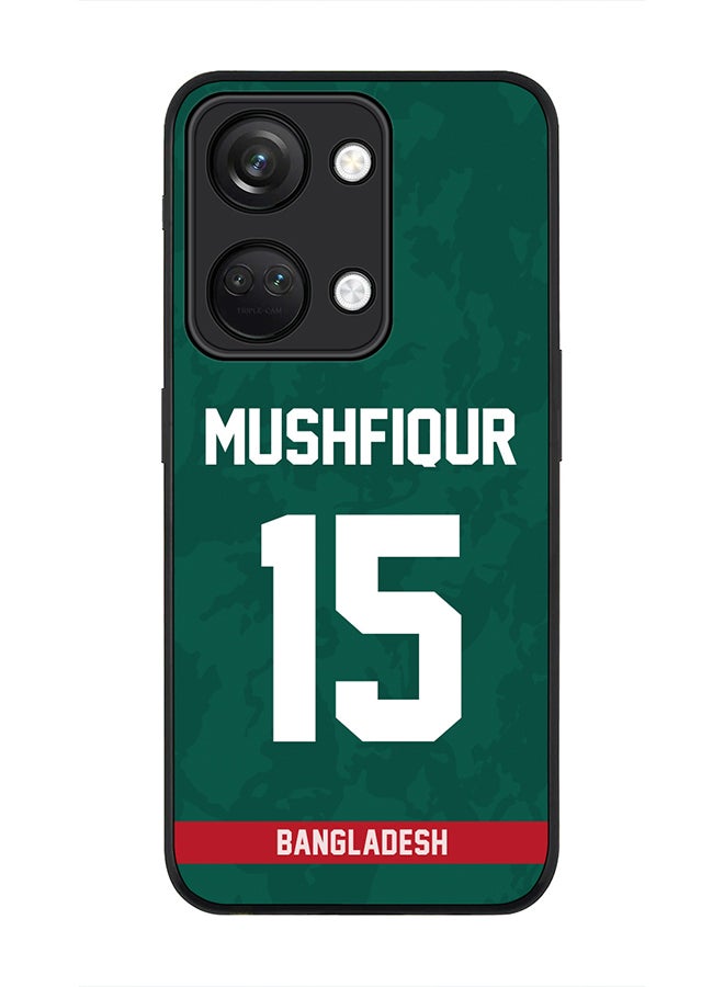 Stylizedd غطاء لهاتف ONEPLUS NORD 3 5G / غطاء OnePlus Ace 2V، غطاء واقي أسود متين نحيف - اسم اللاعب - مشفيقر رحيم، رقم القميص - 15 - Image 1