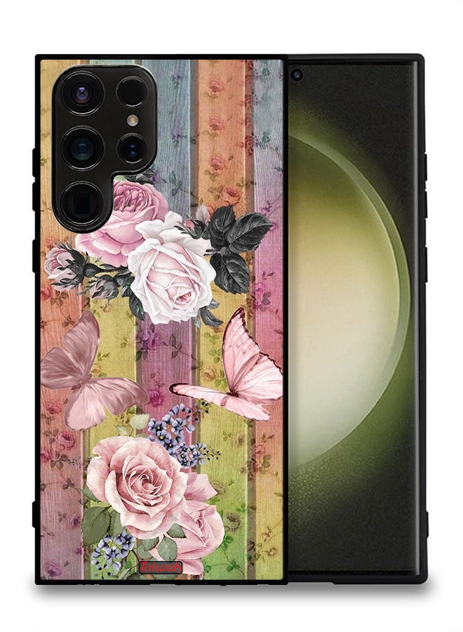 Tolwak Samsung Galaxy S23 Ultra 5G Protective Case Cover Peach Butterflies And Roses - Image 2