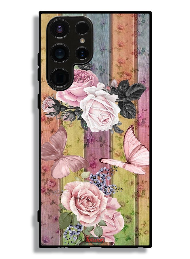 Tolwak Samsung Galaxy S23 Ultra 5G Protective Case Cover Peach Butterflies And Roses - Image 3