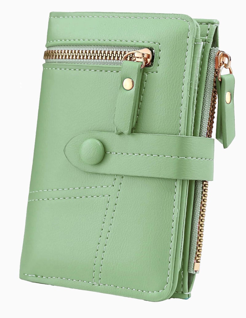 Elios Women's Wallet Vegan Leather Bifold Small Card Holder Coin Holder Compact Ladies Purse with 12 Card Slots, Zipper Pocket and RFID Blocking | Snap Closure | Mini Purse for Women (Light Green) - Image 1