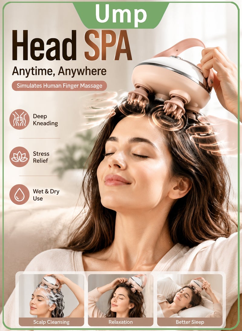 Ump Electric Scalp Massager, Portable Head Massager, Multifunctional Waterproof Head Massager, With 96 Kneading Nodes, Rechargeable Head Scratcher For Hair,  Growth Stress Relax Relaxing Gifts For Women Men Her - Image 1