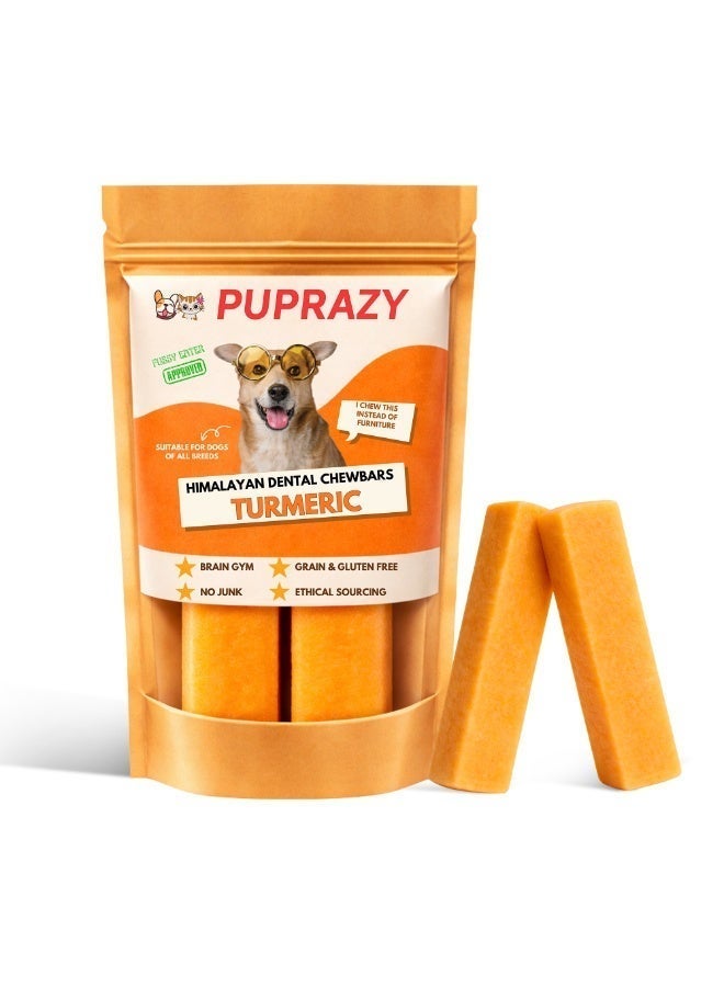 PUPRAZY Yak Cheese Himalayan Dog Chew Bars- Turmeric Flavor| All natural, Long-lasting Veg Dental dog treat Antioxidant bone - Image 1