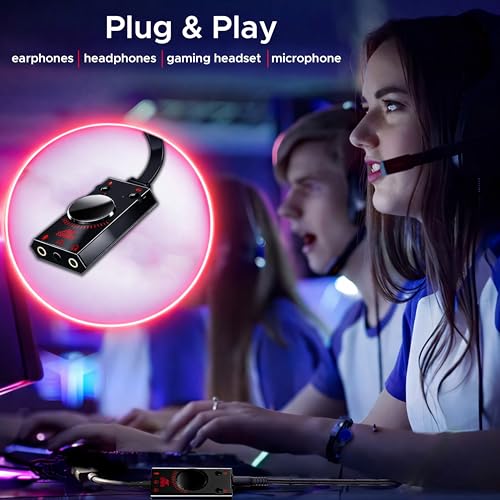 ANT Esports بطاقة صوت USB للألعاب من Ant Esports 7.1، محول صوت ستيريو خارجي 7.1 قناة، جاك ميكروفون 3.5 مم لسماعة الألعاب، سماعات الأذن، PS4، لابتوب، سطح مكتب، ويندوز، ماك OS، لينوكس، توصيل وتشغيل - Image 2