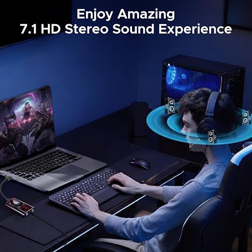 ANT Esports بطاقة صوت USB للألعاب من Ant Esports 7.1، محول صوت ستيريو خارجي 7.1 قناة، جاك ميكروفون 3.5 مم لسماعة الألعاب، سماعات الأذن، PS4، لابتوب، سطح مكتب، ويندوز، ماك OS، لينوكس، توصيل وتشغيل - Image 5