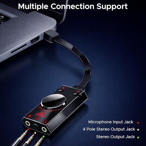 ANT Esports بطاقة صوت USB للألعاب من Ant Esports 7.1، محول صوت ستيريو خارجي 7.1 قناة، جاك ميكروفون 3.5 مم لسماعة الألعاب، سماعات الأذن، PS4، لابتوب، سطح مكتب، ويندوز، ماك OS، لينوكس، توصيل وتشغيل - Image 4