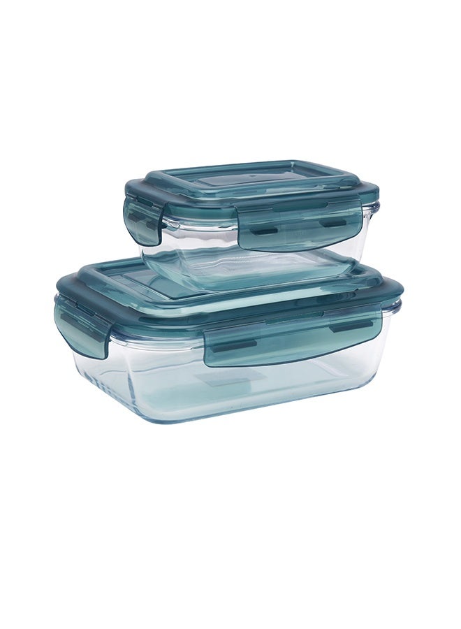 Royalford 1040ML 370ML 2 Pcs Glass Container Multicolour Assorted Clear With Green/Blue Lid Assorted - Image 2