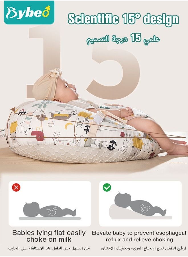 بيبو وسادة الرضاعة للأمهات الرضاعة الطبيعية، تسمح للطفل بالنظر لأعلى والاستلقاء، وتتميز بوسائد الرضاعة الطبيعية الأصلية ذات الحجم الكبير والمتعددة الوظائف بتوفير الدعم الأمثل للأم والطفل، مع وجود غطاء قابل  - Image 3