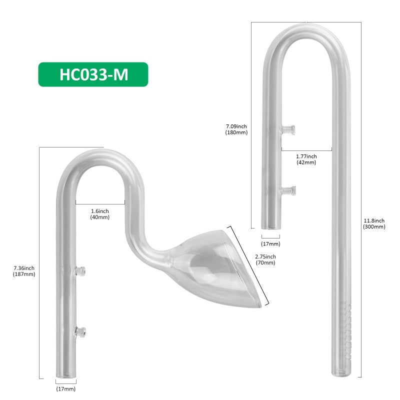 Hygger CO2 17mm Aquarium Glass Lily Pipe with Inflow, Outflow and Brush & 6 Suction Cups for 5/8" ID (16/22mm) Tubing - Image 2