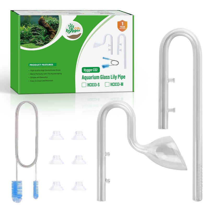 Hygger CO2 17mm Aquarium Glass Lily Pipe with Inflow, Outflow and Brush & 6 Suction Cups for 5/8" ID (16/22mm) Tubing - Image 1