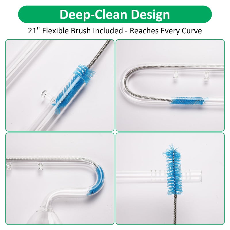 Hygger CO2 17mm Aquarium Glass Lily Pipe with Inflow, Outflow and Brush & 6 Suction Cups for 5/8" ID (16/22mm) Tubing - Image 3