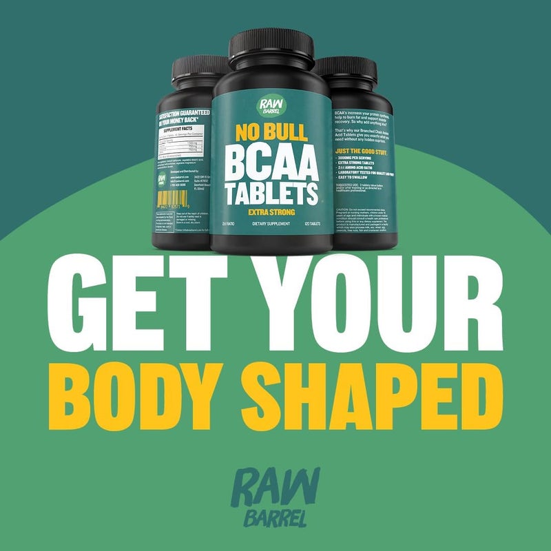 Raw Barrel أقراص BCAA 1000 ملغ مكمل الأحماض الأمينية المتفرعة لسلاسة العضلات والطاقة قبل أو بعد التمرين BCAAs للرجال والنساء 120 قرص طبيعي نقي خالي من الكائنات المعدلة وراثيًا - Image 2
