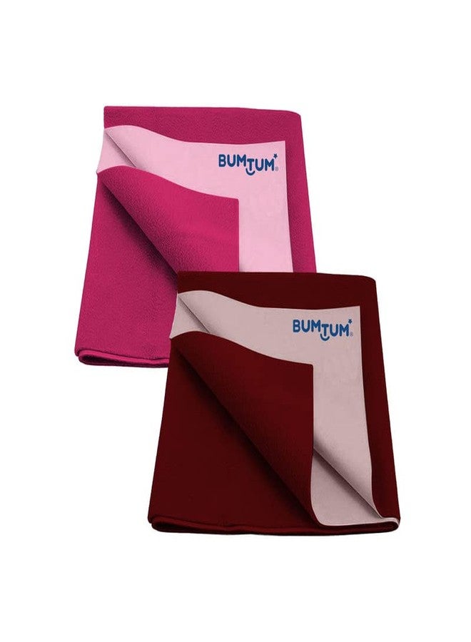 Bumtum Baby Dry Sheet Waterproof Quick Soft Fleece Baby Bed Protector | Anti - Bacterial & Odour Free | Extra Absorbant, Reuseable & Washable (Hot Pink + Maroon Combo, Small Size, Pack of 2) - Image 1