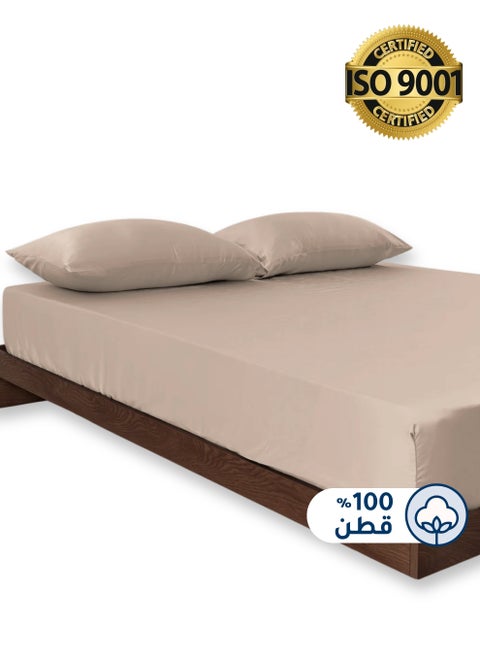 Cotton Fitted Sheet Set, 100% Cotton, 200 TC, 3 Pieces King Size with 35 cm Deep Pocket