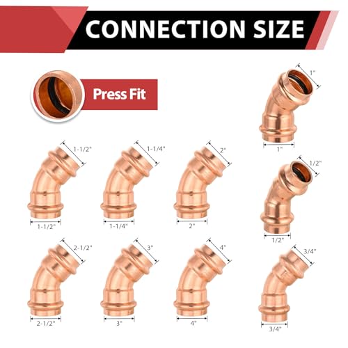 EFIELD Pack of 10 EFIELD 34 x 34 Copper Press Fit 45 Degree Elbow Fittings For Copper Tube Connection LBP DesignPRESS007 - Image 3