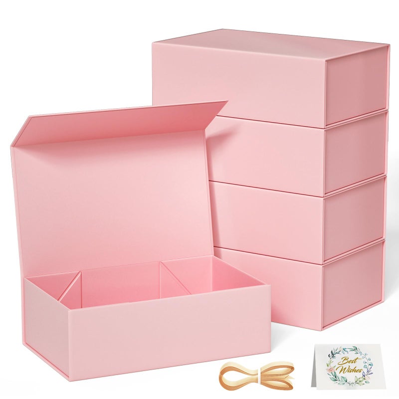 RYDDOY 5 Pack Pink Gift Box, 9.5x6x3'' Gift boxes for Presents with Lids Magnetic Closure Rectangle Collapsible for Bridesmaid Proposal Box, Wedding, Christmas, Halloween, Birthday Gift Packging - Image 1