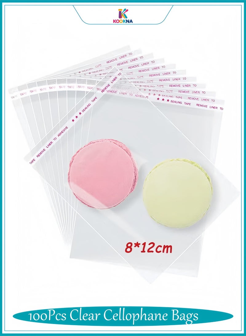KOOKNA 100Pcs Plastic Bag Self-Sealing, Candy Bags for Small Gifts, Cookies Bag for Bakery, Resealable Clear Cellophane Pouches, Moisture-Proof and Crystal Clear Visibility, 8x12cm - Image 1