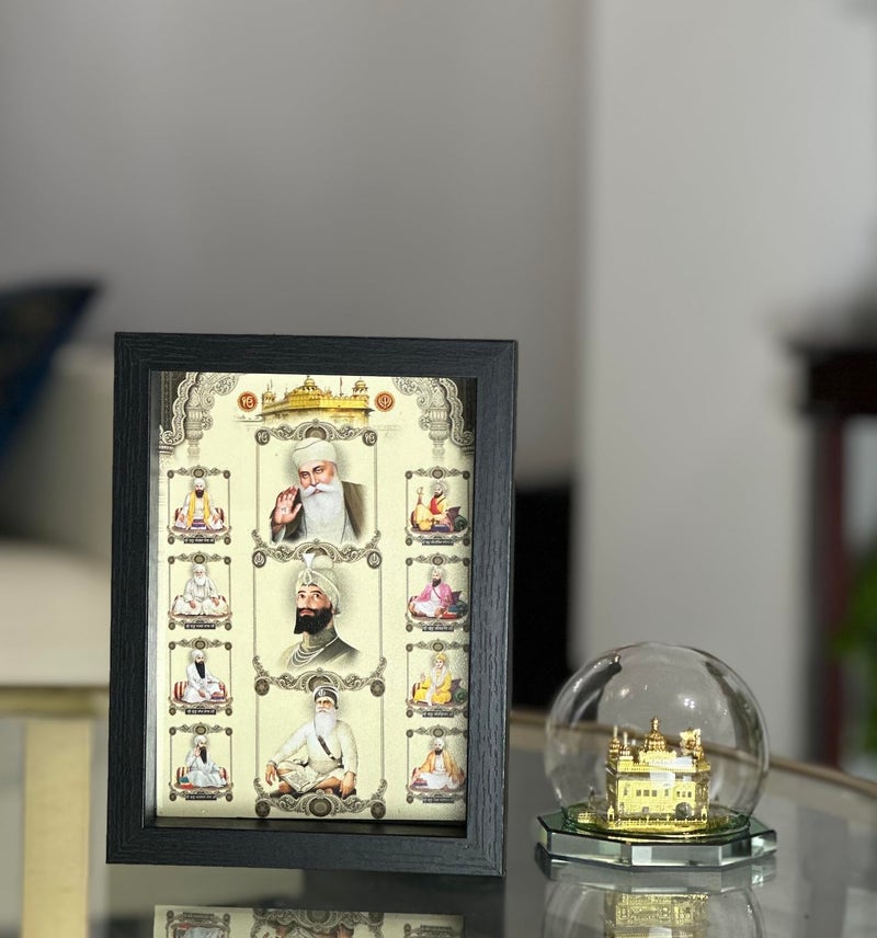 TEYRAH Golden Temple Harmandir Sahib And Ten Sikh Guru Photo Frame With Baba Deep Singh Ji18 X 23 CM Sikh Gift Wall Hanging Sikhism Painting Sikh Home Gift (Golden Temple & Ten Guru) - Image 2