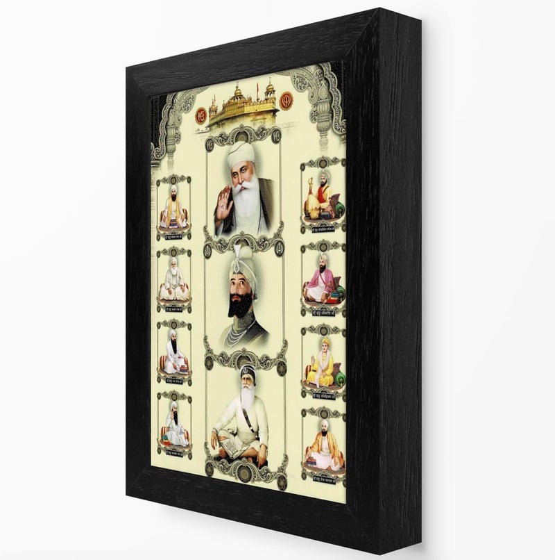 TEYRAH Golden Temple Harmandir Sahib And Ten Sikh Guru Photo Frame With Baba Deep Singh Ji18 X 23 CM Sikh Gift Wall Hanging Sikhism Painting Sikh Home Gift (Golden Temple & Ten Guru) - Image 3