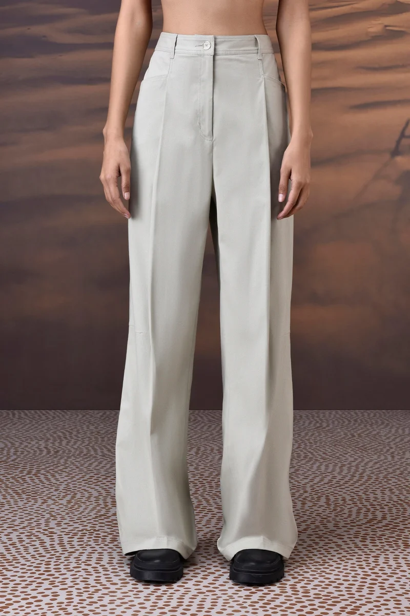Genes Lecoanet Hemant Soft Fern Green Cotton Twill Wide-Leg Trousers