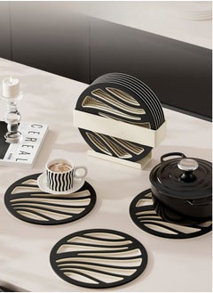 WAOKN 6-piece Set of PP+TPE Coasters, Hollow Design Wooden Table Drink Coasters, Black Anti-slip Tea Coasters Set, Double-layer Plastic Insulation Pads  - Image 3
