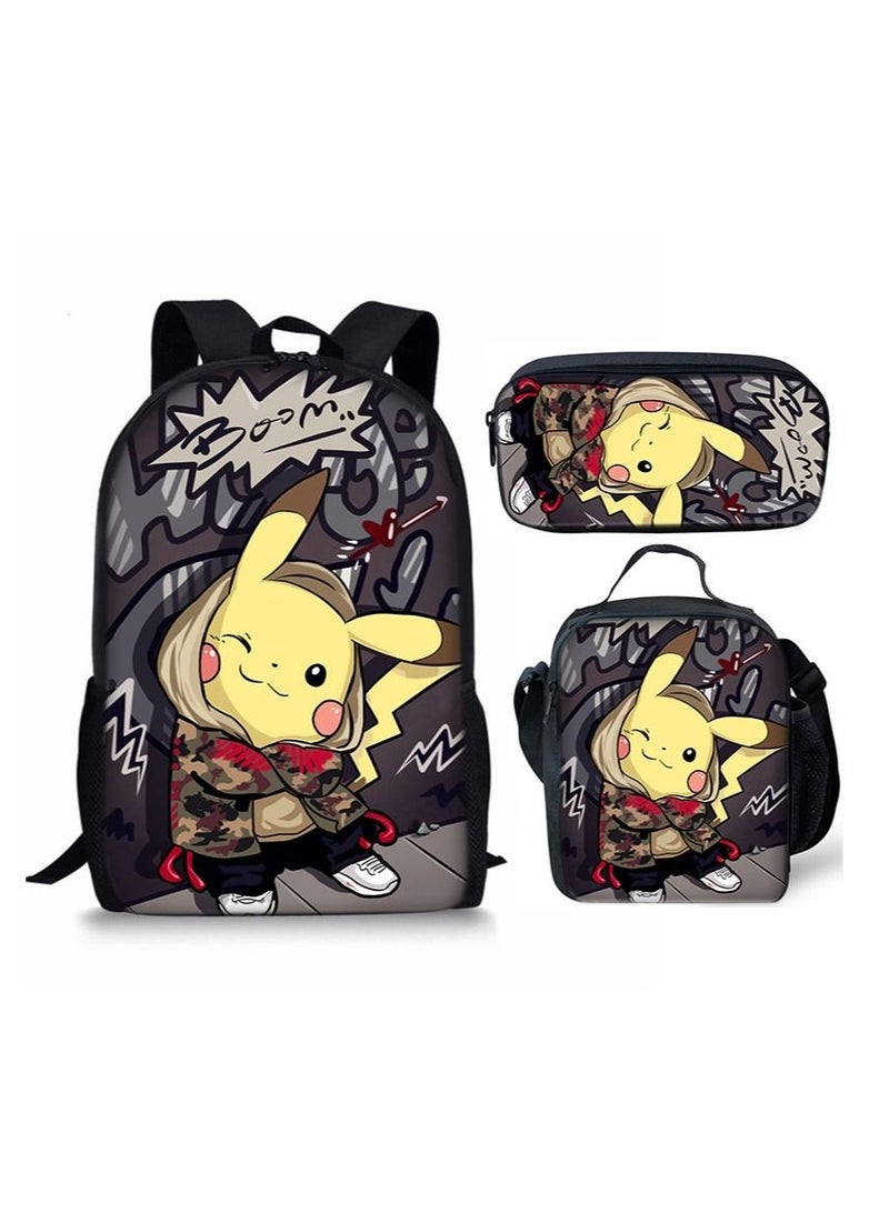 Y&D 3-Piece Pokemon 3D Print Insulated Lunch Backpack Set Multicolour - Image 1