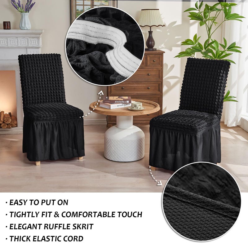 NICEEC High Stretch Chair Covers for Dining Chairs Covers Set of 4 Removable Dining Room Chair Covers with Skirt Spandex Parson Chair Slipcovers Protector for Kitchen Wedding Party Banquet(Black) - Image 2