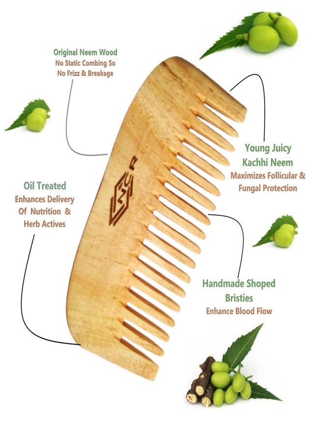 NCR 100% Kacchi Neem Wooden Comb, All Hair Type Single Teeth Fungal & Dendruff Protection Neem Wooden Comb - Image 5