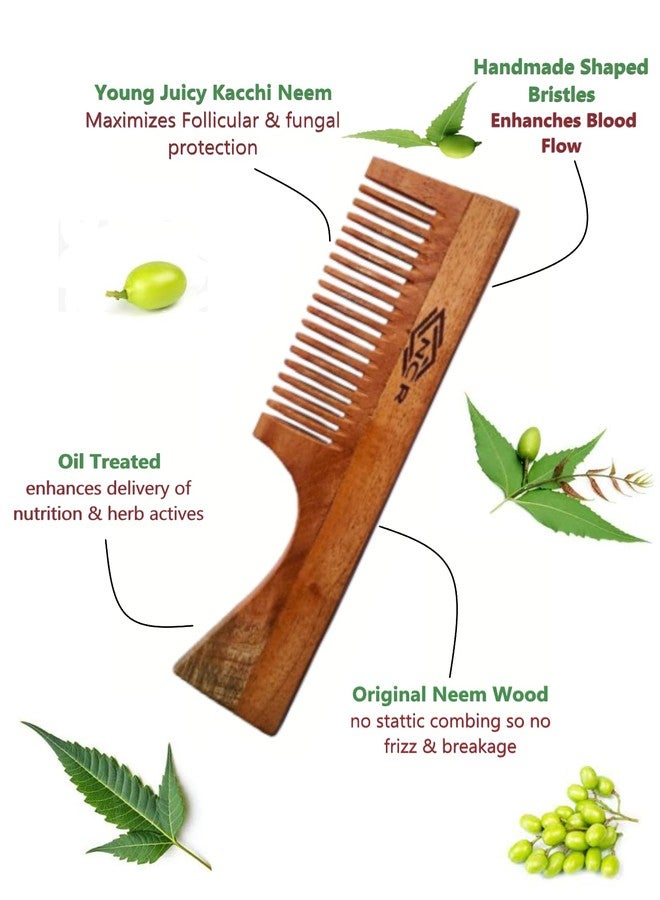 NCR 100% Kacchi Neem Wooden Comb, All Hair Type Single Teeth Fungal & Dendruff Protection Neem Wooden Comb - Image 3