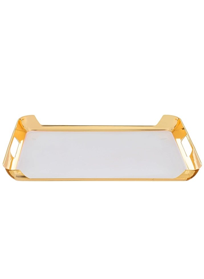 Alsaif Gallery - Al Saif Gallery steel tray set with gold edges, 3 pieces, rectangular - white - Image 1