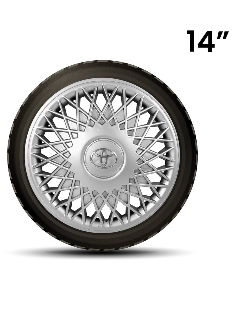 تويوتا أغطية عجلات فضية مقاس 14 بوصة لسيارات تويوتا - أغطية محاور عجلات تناسب جميع جنوط الصلب R14 - بلاستيك ABS مع حلقة تثبيت - طقم من 4 قطع 9402 - Image 1