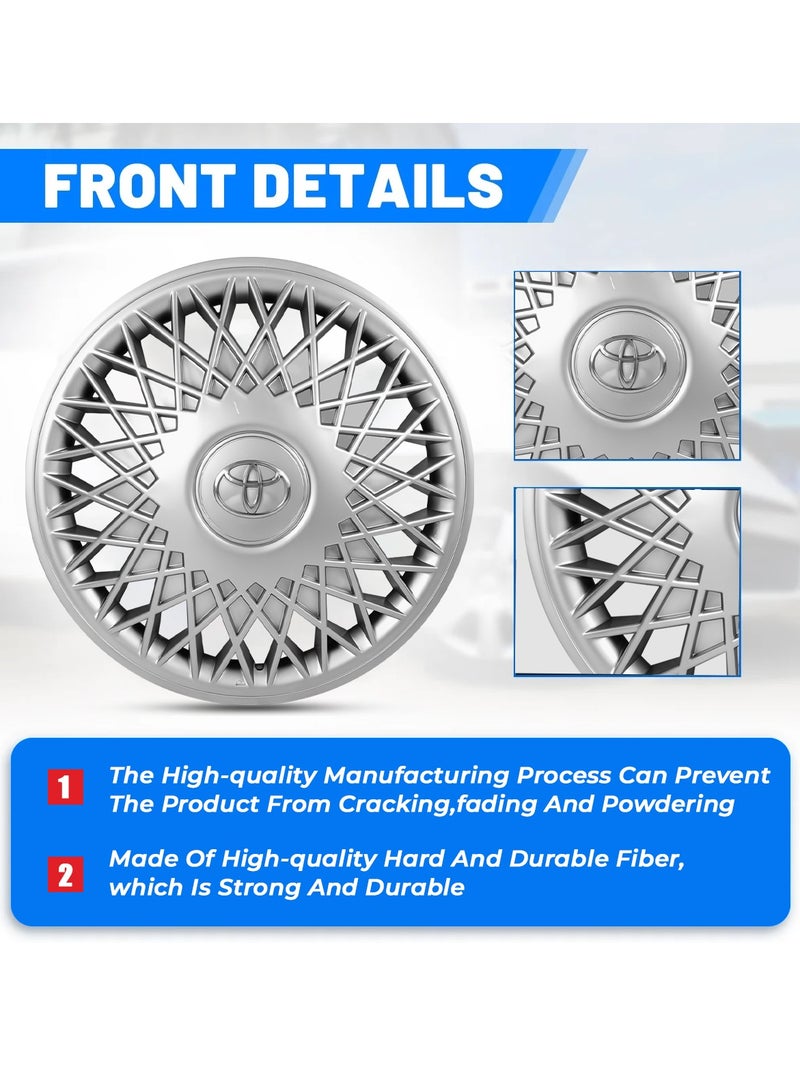 تويوتا أغطية عجلات فضية مقاس 14 بوصة لسيارات تويوتا - أغطية محاور عجلات تناسب جميع جنوط الصلب R14 - بلاستيك ABS مع حلقة تثبيت - طقم من 4 قطع 9402 - Image 3