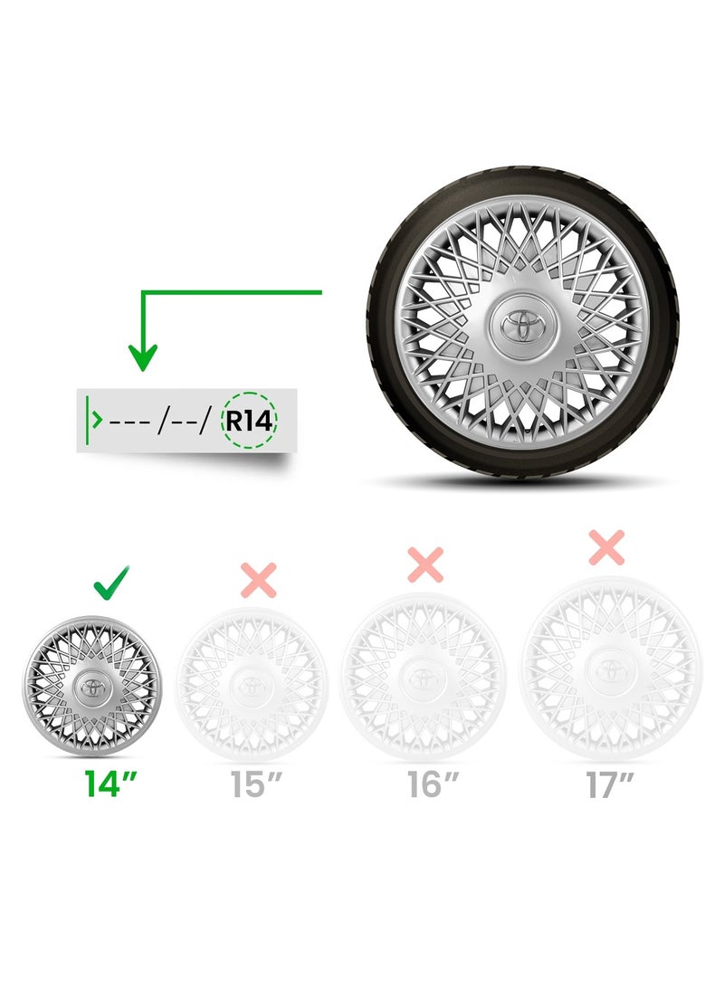 تويوتا أغطية عجلات فضية مقاس 14 بوصة لسيارات تويوتا - أغطية محاور عجلات تناسب جميع جنوط الصلب R14 - بلاستيك ABS مع حلقة تثبيت - طقم من 4 قطع 9402 - Image 4