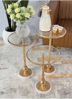 Living A set of 3-piece glass service tables with a white steel base  - Image 1