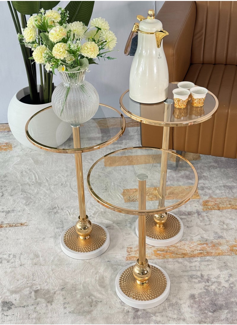 Living - A set of 3-piece glass service tables with a white steel base - Image 1