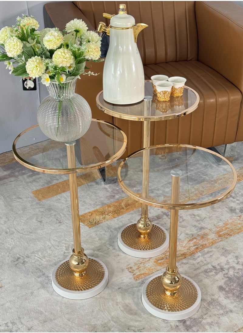 Living - A set of 3-piece glass service tables with a white steel base - Image 1