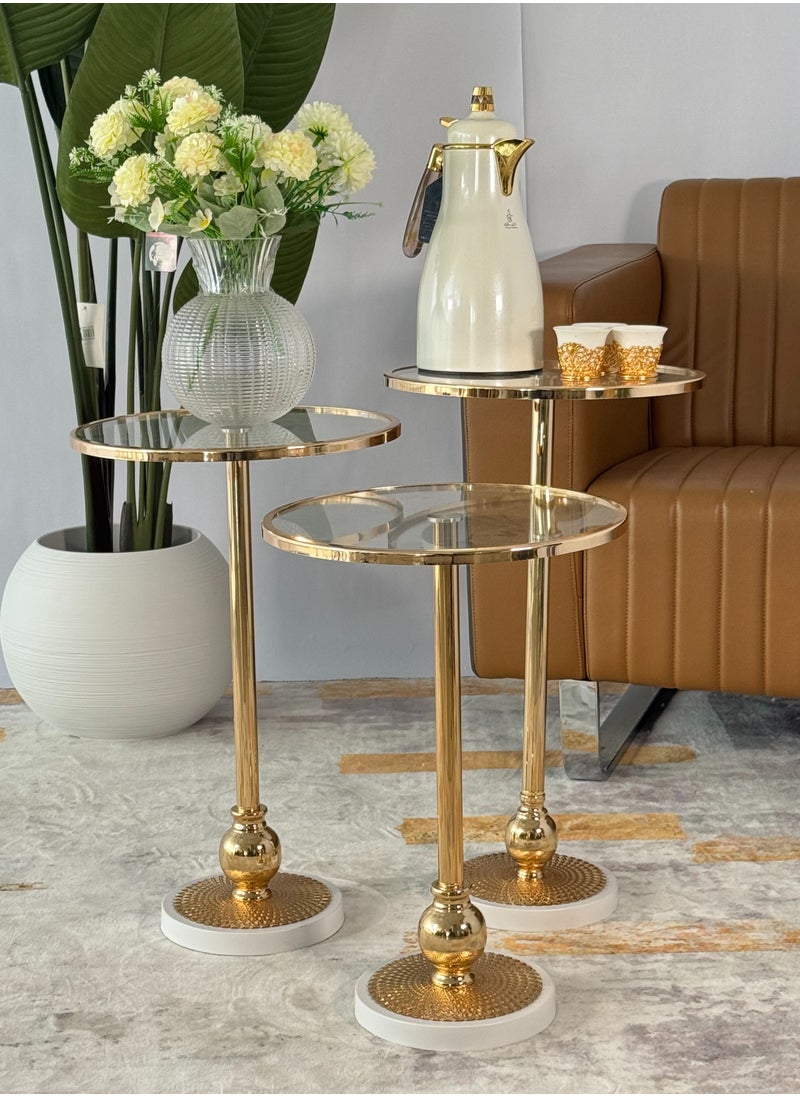Living - A set of 3-piece glass service tables with a white steel base - Image 1