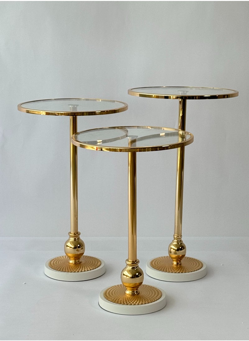 Living - A set of 3-piece glass service tables with a white steel base - Image 1
