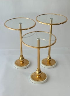 Living A set of 3-piece glass service tables with a white steel base  - Image 4
