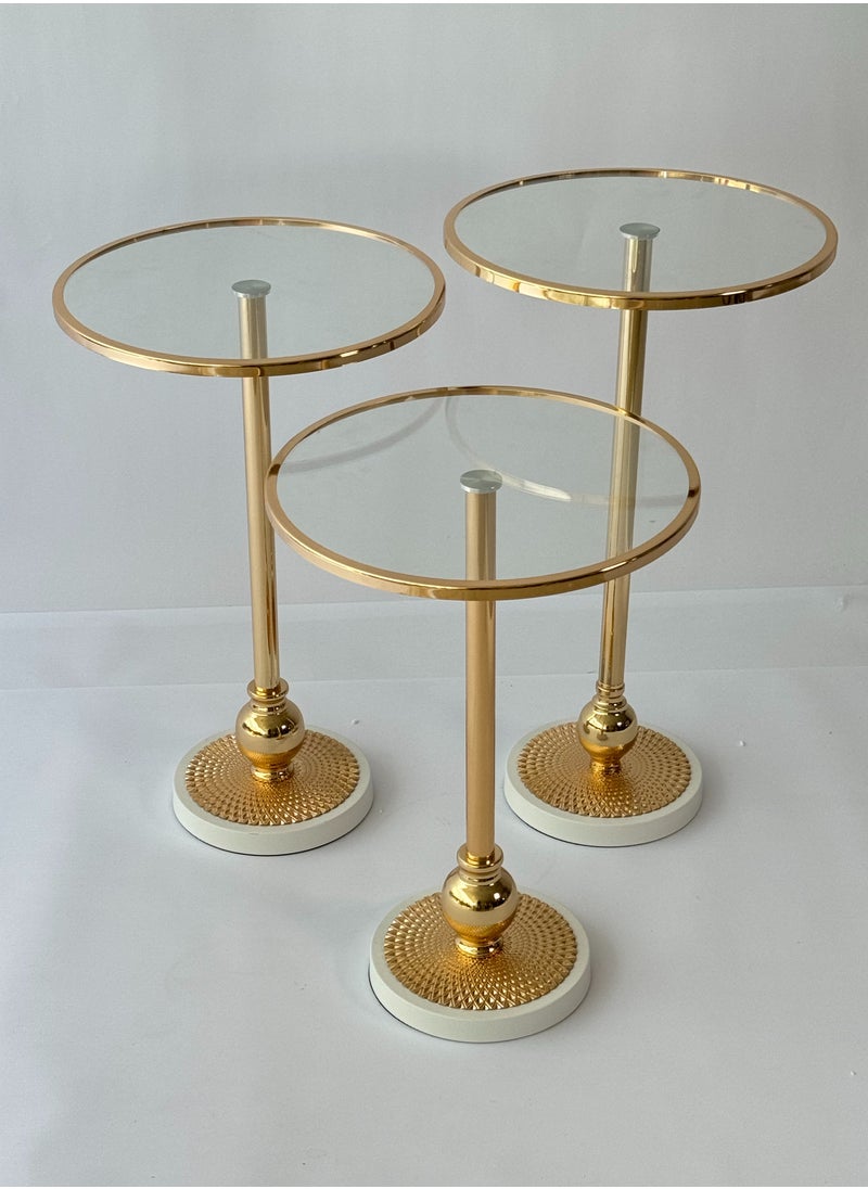 Living - A set of 3-piece glass service tables with a white steel base - Image 1