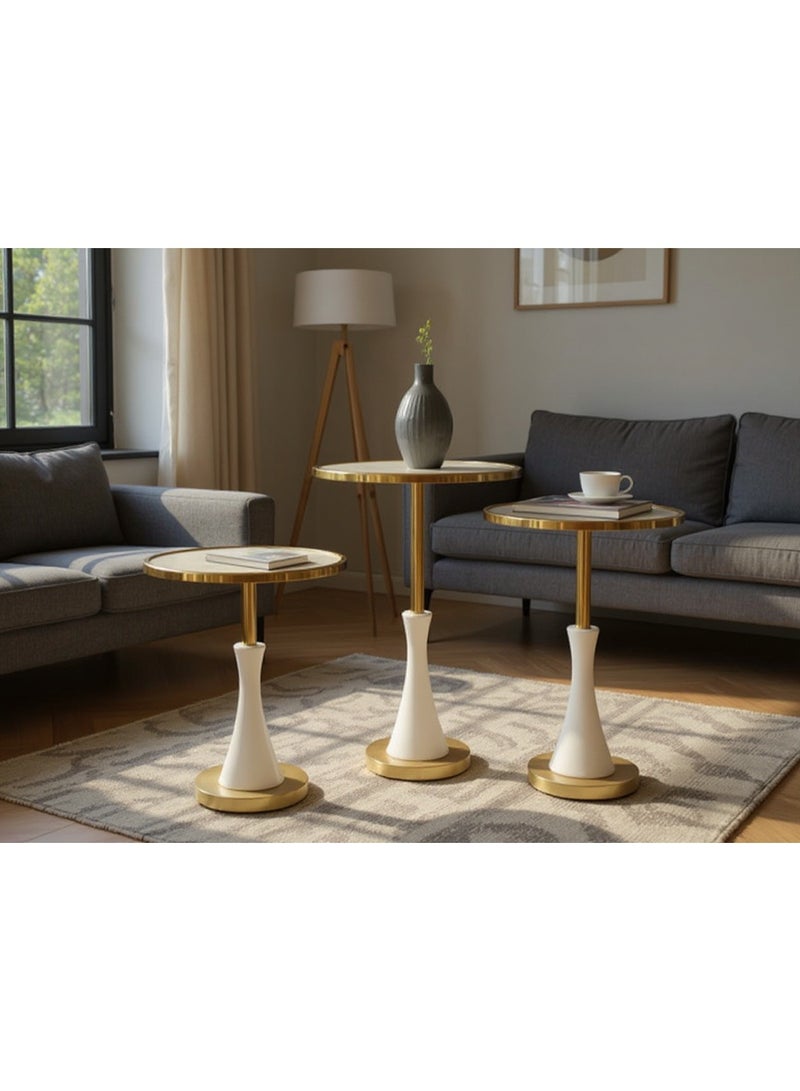 Living 3-piece glass serving table set with gold/white stainless steel bases - Image 1