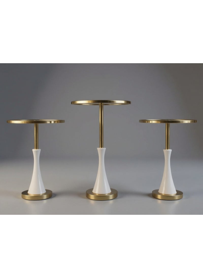 Living 3-piece glass serving table set with gold/white stainless steel bases - Image 2