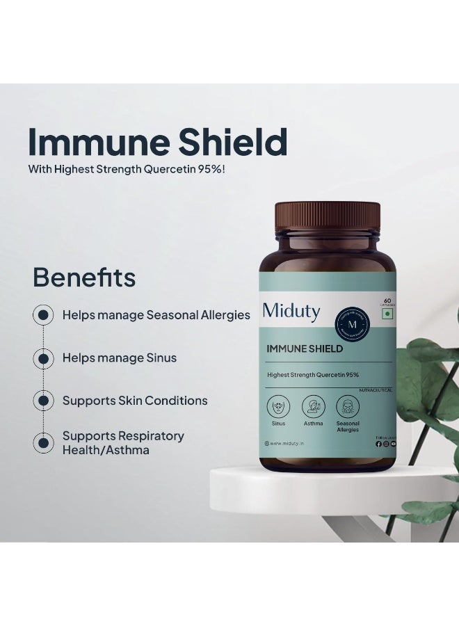 Miduty Immune Shield Quercetin 700 mg, Bromelain | Seasonal Allergies, Boost Immunity, Nasal Drip, Difficulty Breathing, Nasal Congestion | 60 Capsules - Image 3