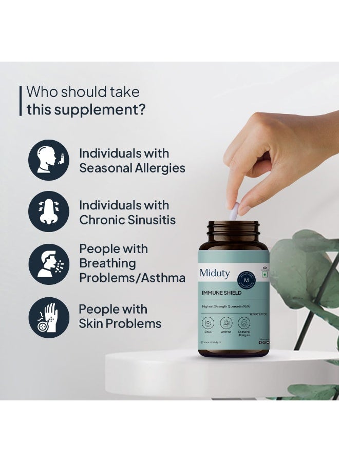 Miduty Immune Shield Quercetin 700 mg, Bromelain | Seasonal Allergies, Boost Immunity, Nasal Drip, Difficulty Breathing, Nasal Congestion | 60 Capsules - Image 4