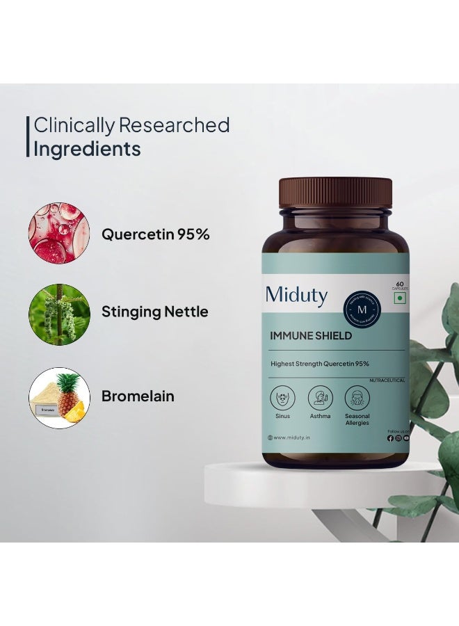 Miduty Immune Shield Quercetin 700 mg, Bromelain | Seasonal Allergies, Boost Immunity, Nasal Drip, Difficulty Breathing, Nasal Congestion | 60 Capsules - Image 2
