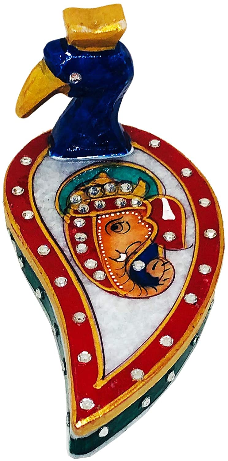 Craftomanic Handcrafted Rajasthani Peacock Ganesha Design Chopra Tika and Sindoor Box Decorative Kumkum Box with Kundan Work Multicolour - Image 2