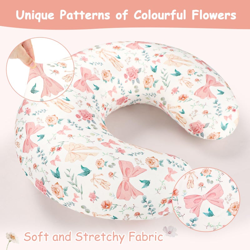 GFU Nursing Pillow Cover for Boys and Girls, Breastfeeding Pillow Case for Newborn, Soft Baby Breastfeeding Pillow Slipcover Colourful Bow & Flowers, Stretchy Feeding Cover (Cover Only) - Image 3