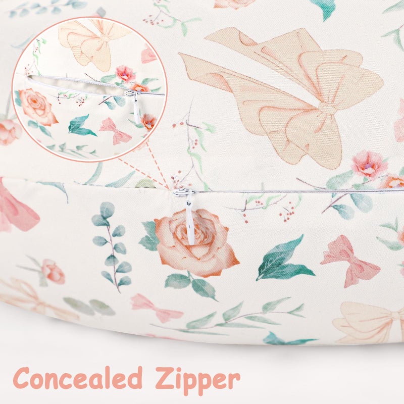 GFU Nursing Pillow Cover for Boys and Girls, Breastfeeding Pillow Case for Newborn, Soft Baby Breastfeeding Pillow Slipcover Colourful Bow & Flowers, Stretchy Feeding Cover (Cover Only) - Image 5